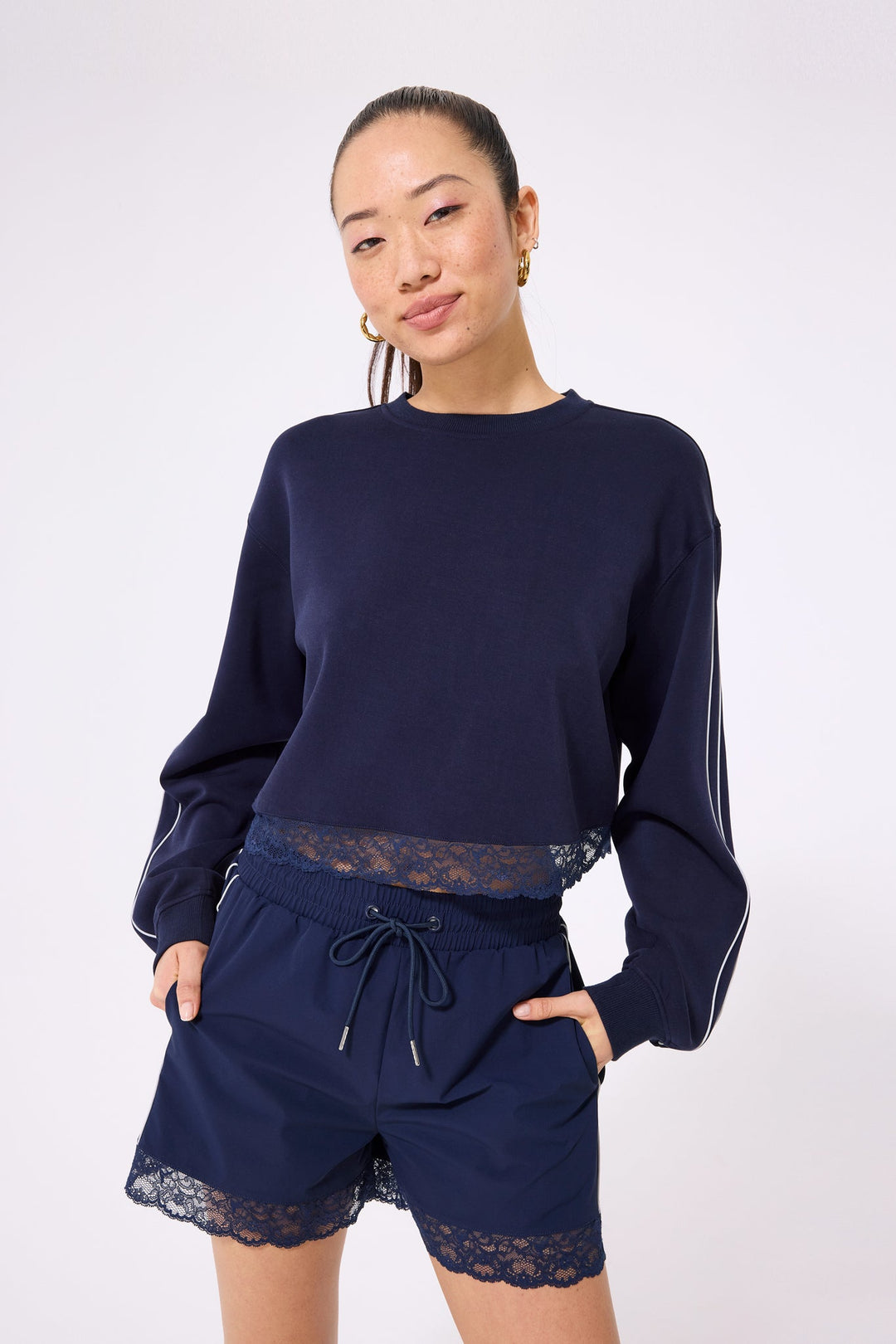 Lace Trim Short in Navy