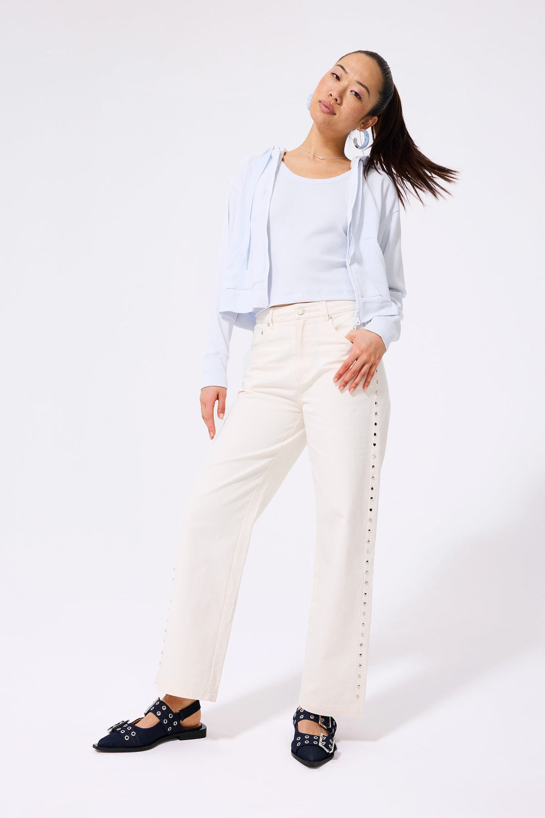Rib Skinny Strap Tank in Ice Blue