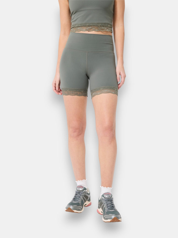 TLC Lace Trim Booty Short in Moss