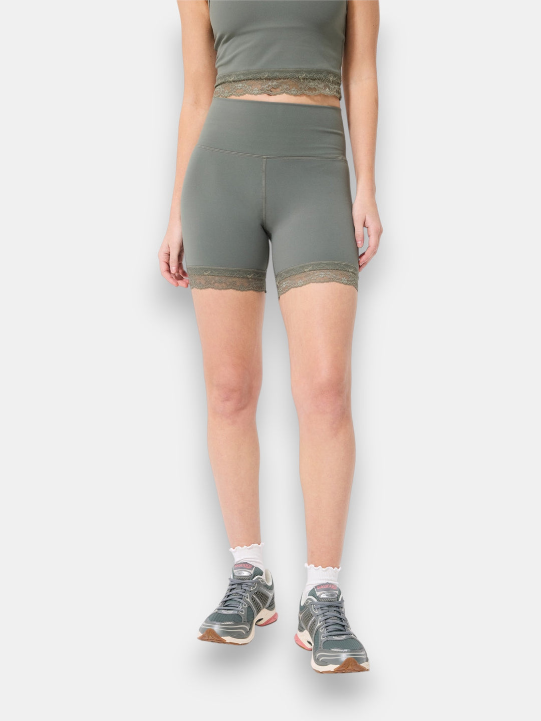TLC Lace Trim Booty Short in Moss