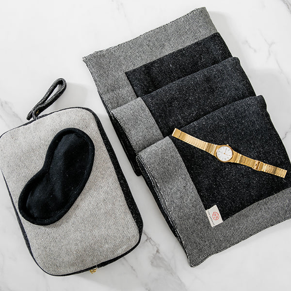 Reversible Solid Organic Cotton Travel Blanket and Eye Mask Set