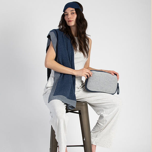 Reversible Solid Organic Cotton Travel Blanket and Eye Mask Set