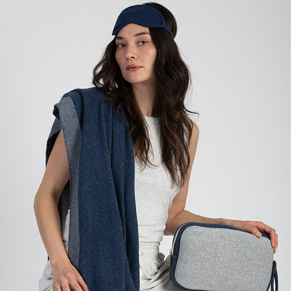 Reversible Solid Organic Cotton Travel Blanket and Eye Mask Set