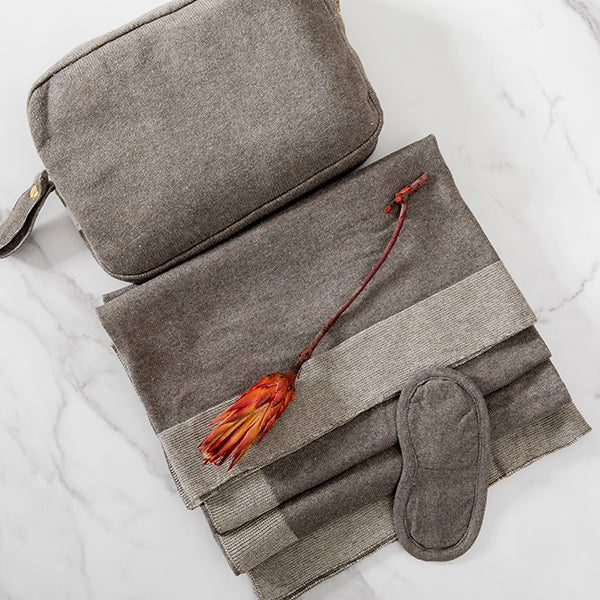 Reversible Solid Organic Cotton Travel Blanket and Eye Mask Set