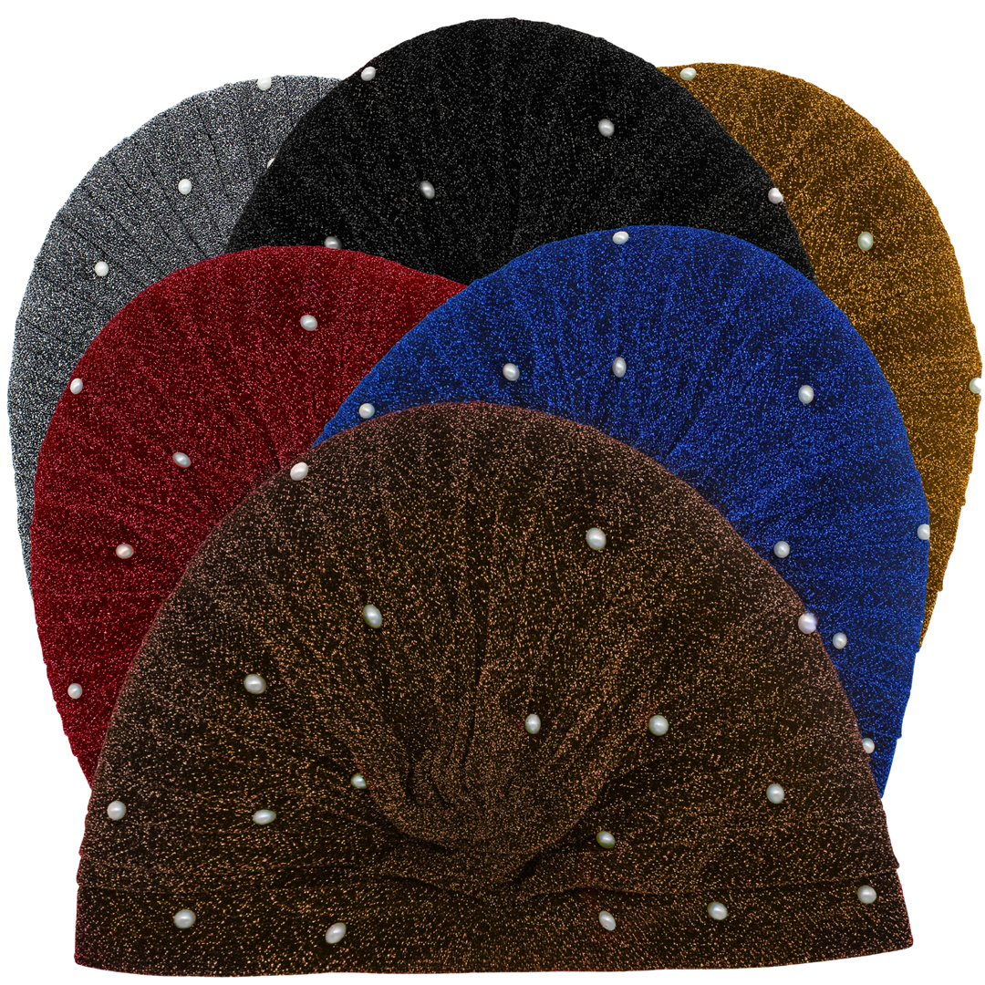 CRT - Semi-Sheer Shimmery Pleated Turban with Pearls