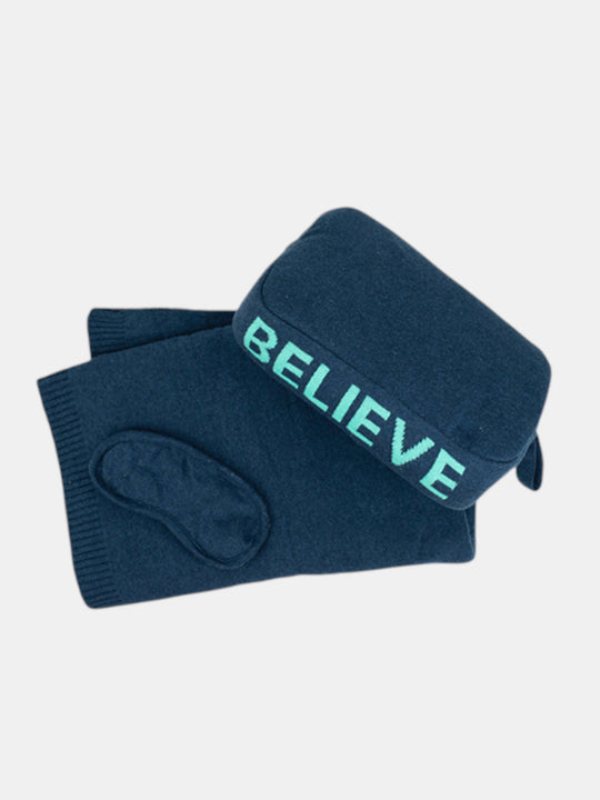 Words Believe Organic Cotton Travel Blanket and Eye Mask Set