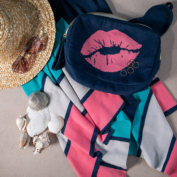 Kiss Lips Organic Cotton Travel Blanket and Eye Mask Set