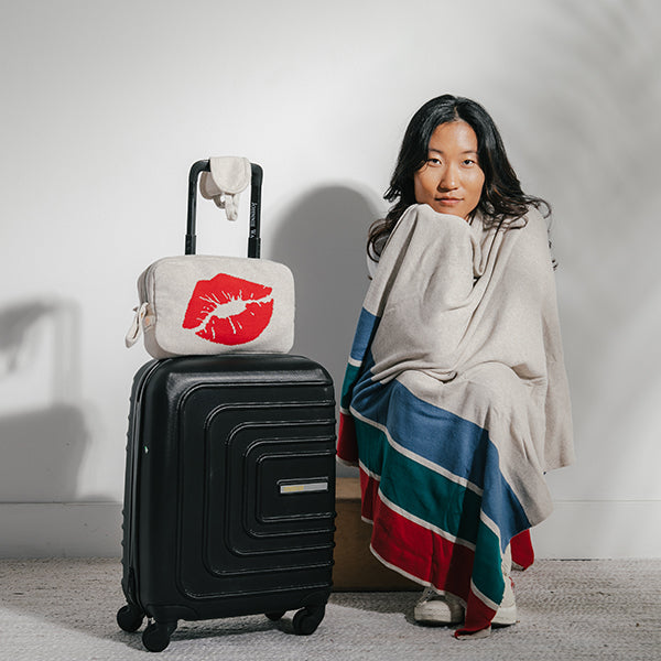 Kiss Lips Organic Cotton Travel Blanket and Eye Mask Set