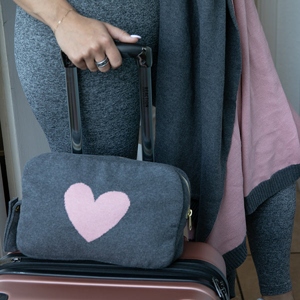 Hearts Reversible Organic Cotton Travel Blanket and Eye Mask Set