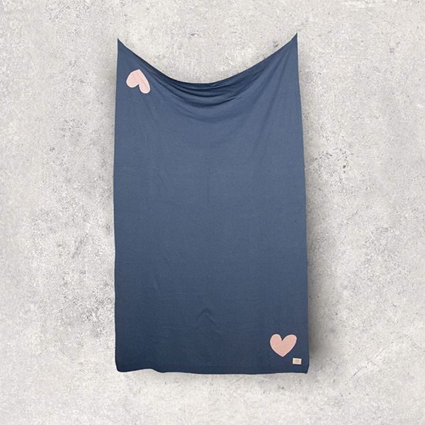 Hearts Reversible Organic Cotton Travel Blanket and Eye Mask Set