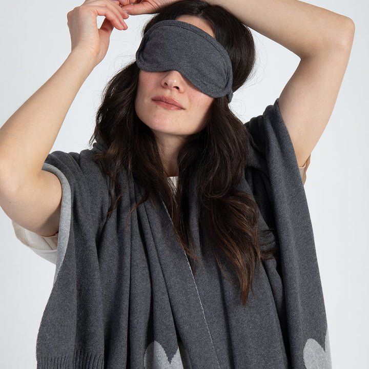 Hearts Reversible Organic Cotton Travel Blanket and Eye Mask Set