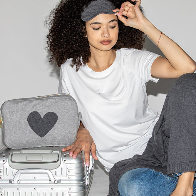 Hearts Reversible Organic Cotton Travel Blanket and Eye Mask Set
