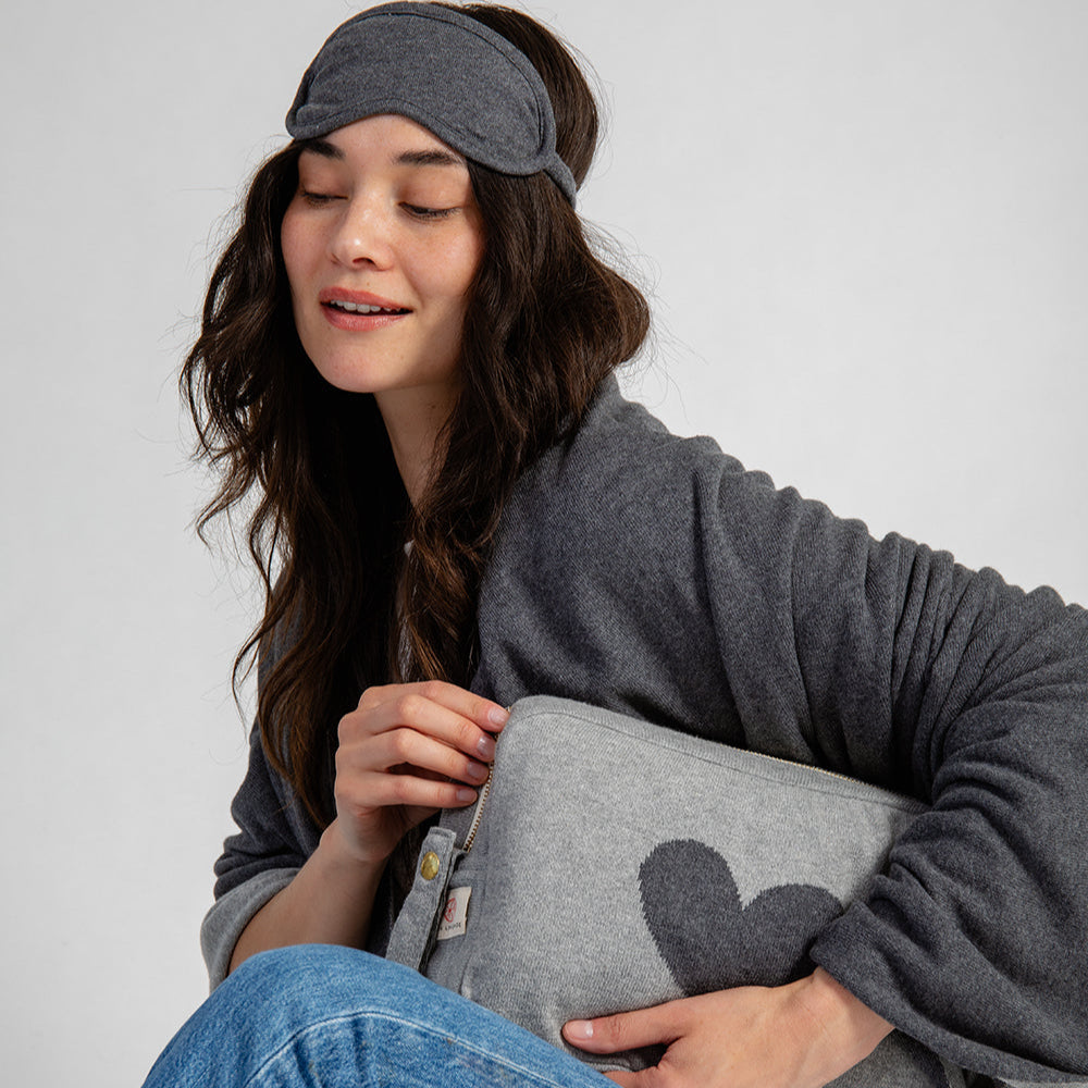 Hearts Reversible Organic Cotton Travel Blanket and Eye Mask Set