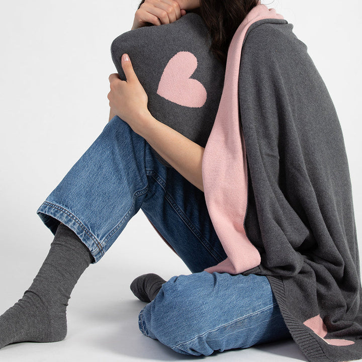 Hearts Reversible Organic Cotton Travel Blanket and Eye Mask Set