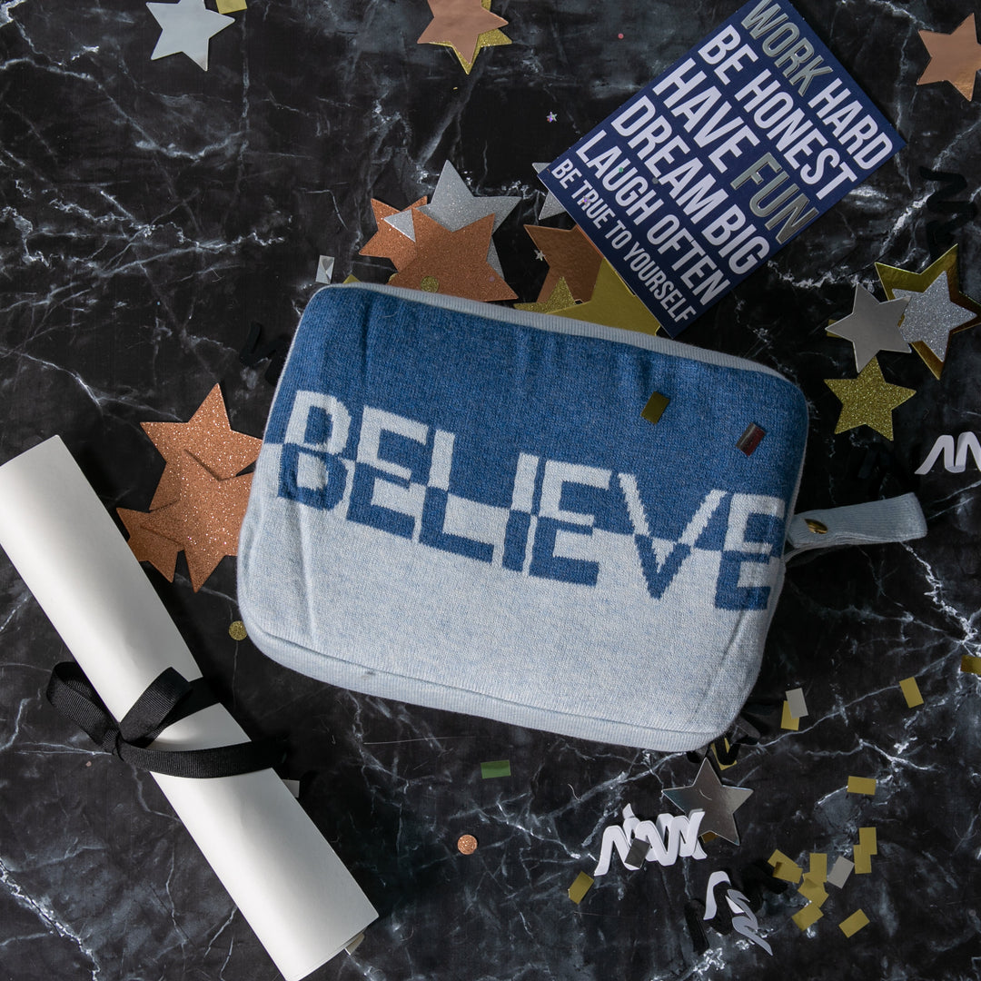 Dual Believe Organic Cotton Travel Blanket and Eye Mask Set - Marine/Sky Blue