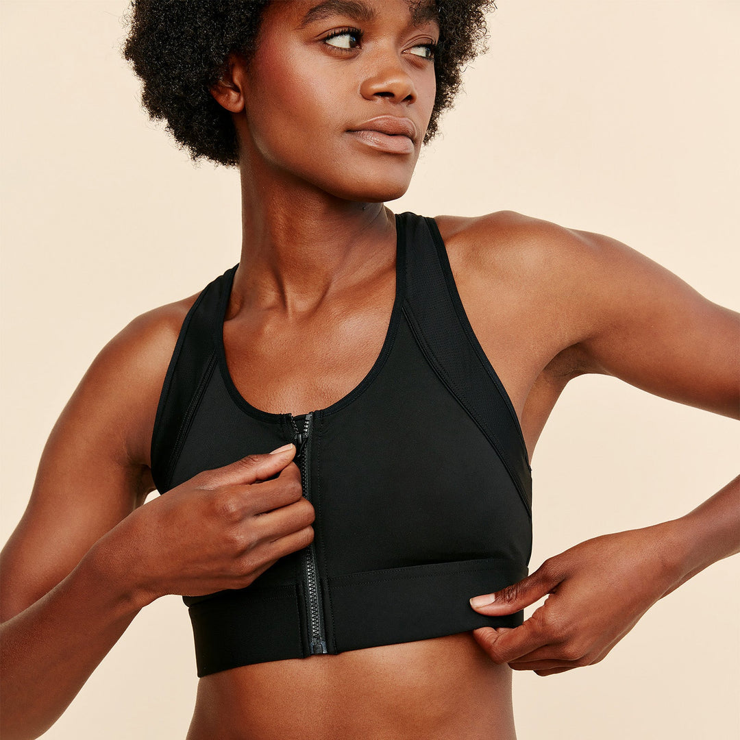Hero Mastectomy Sports Bra With Front Closure Black