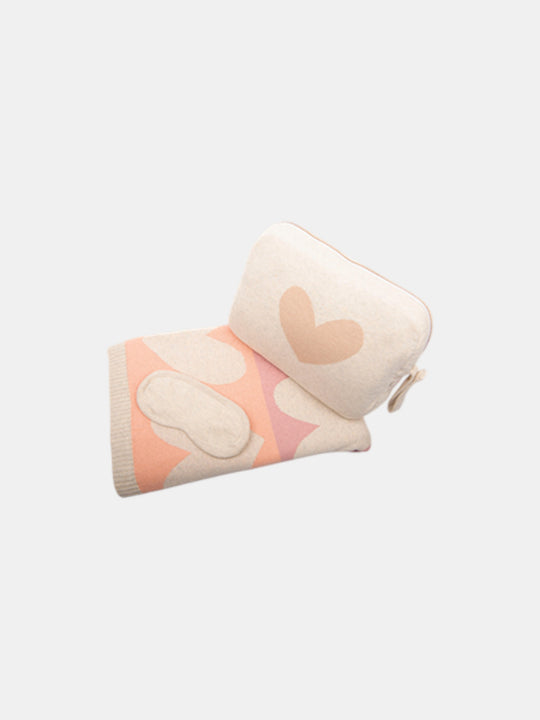 Blush Hearts Organic Cotton Travel Blanket and Eye Mask Set