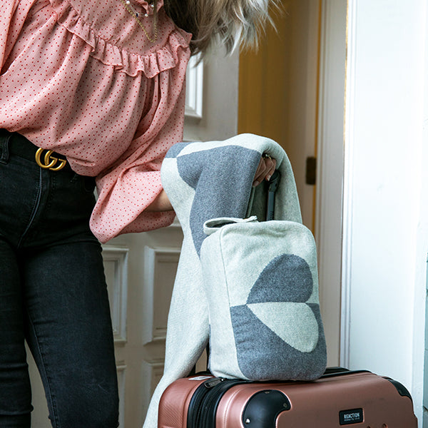 Dual Hearty Heart Organic Cotton Travel Blanket and Eye Mask Set