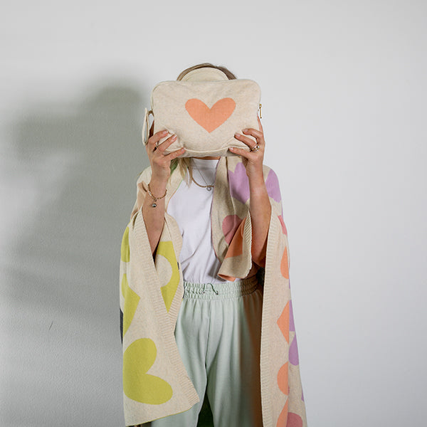 Blush Hearts Organic Cotton Travel Blanket and Eye Mask Set
