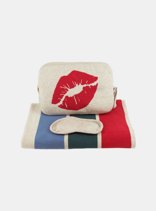 Kiss Lips Organic Cotton Travel Blanket and Eye Mask Set