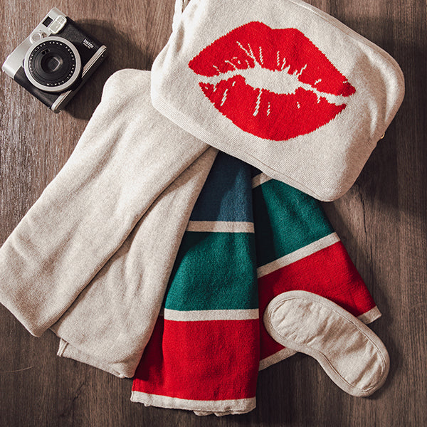 Kiss Lips Organic Cotton Travel Blanket and Eye Mask Set