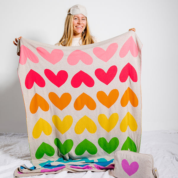 Blush Hearts Organic Cotton Travel Blanket and Eye Mask Set