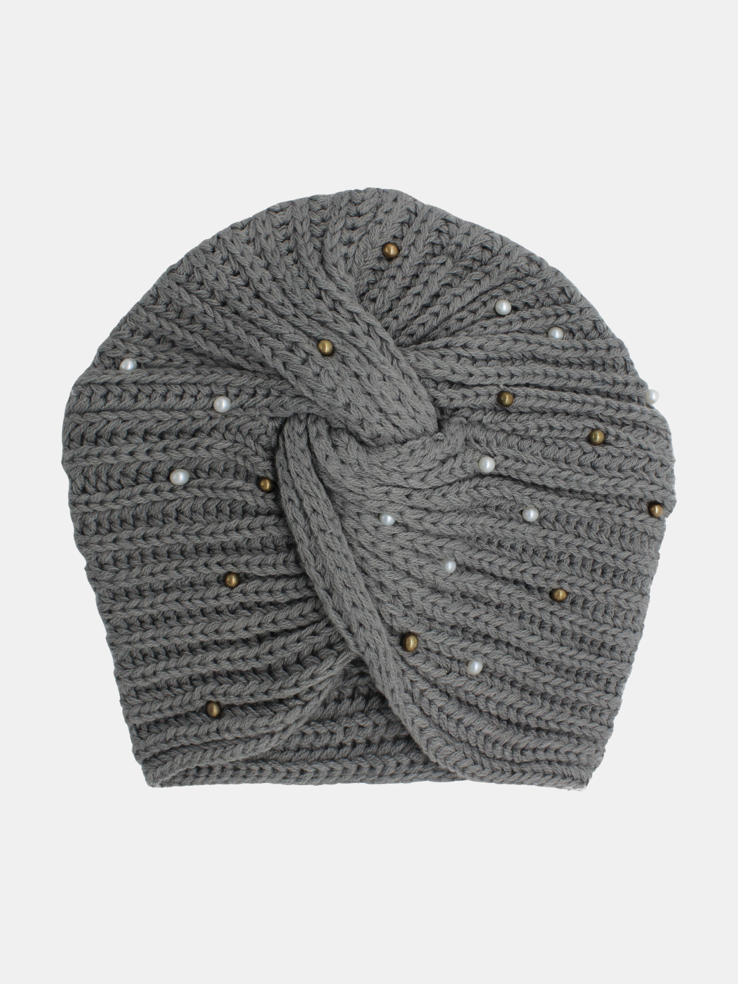 CRT - Knit Turban Twist Knot Pearl Gold Beads