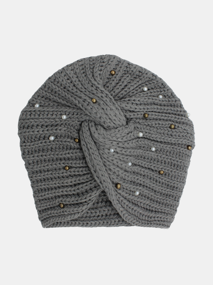 CRT - Knit Turban Twist Knot Pearl Gold Beads