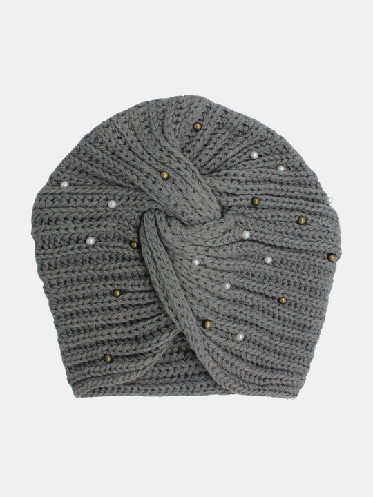 CRT - Knit Turban Twist Knot Pearl Gold Beads