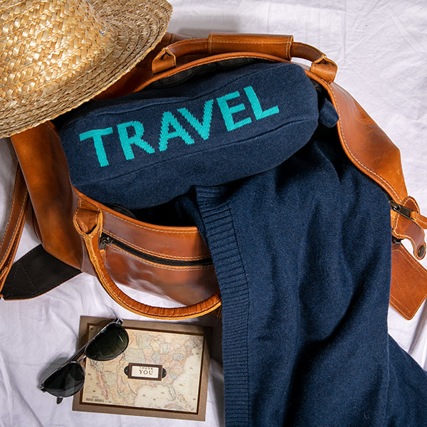 Words Travel Organic Cotton Travel Blanket and Eye Mask Set