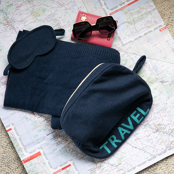Words Travel Organic Cotton Travel Blanket and Eye Mask Set