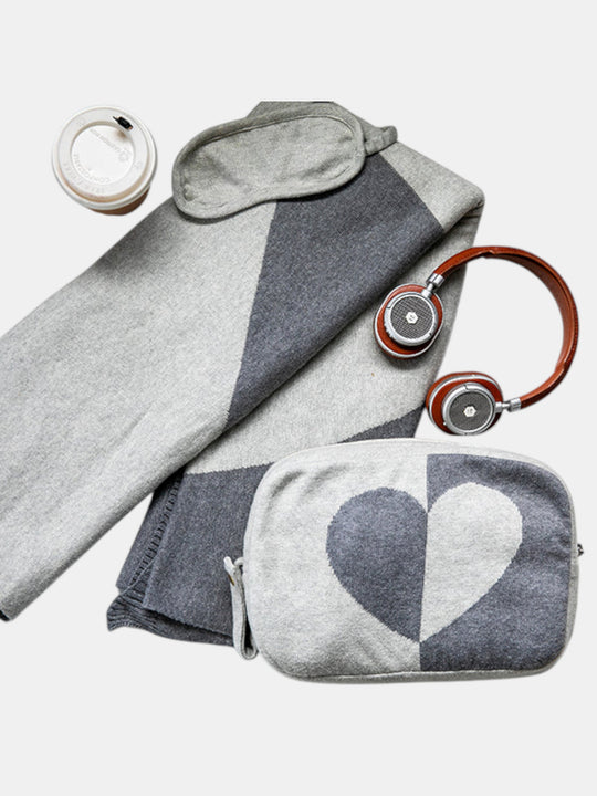 Dual Hearty Heart Organic Cotton Travel Blanket and Eye Mask Set