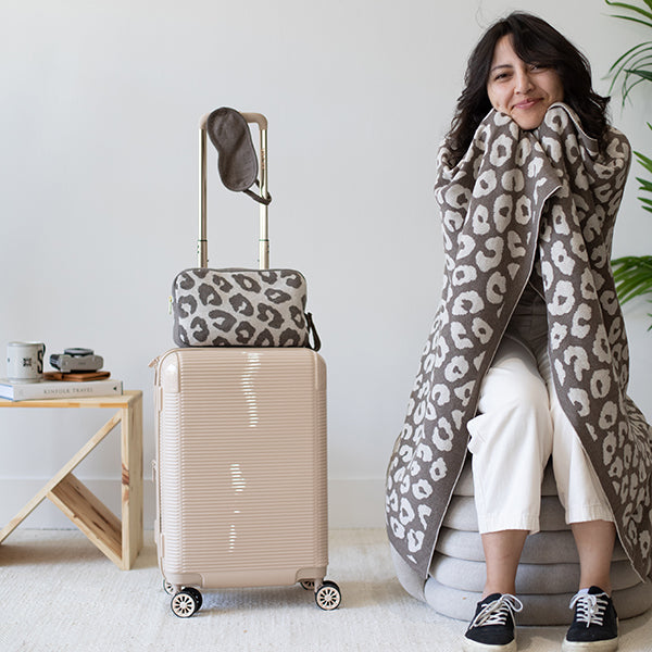 Leopard Organic Cotton Travel Blanket and Eye Mask Set