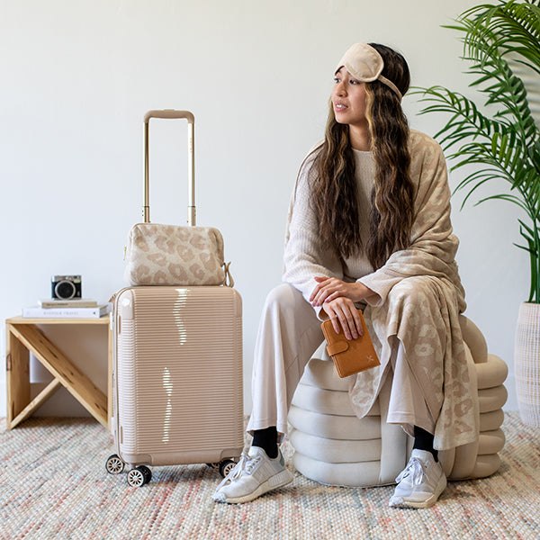 Leopard Organic Cotton Travel Blanket and Eye Mask Set