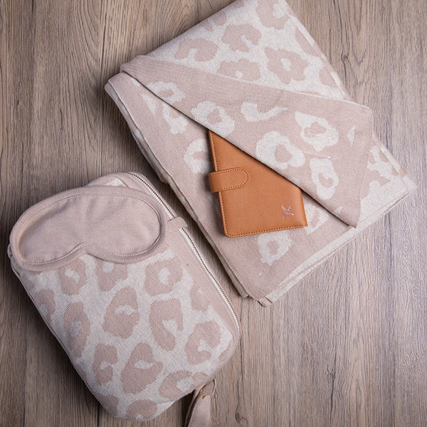 Leopard Organic Cotton Travel Blanket and Eye Mask Set