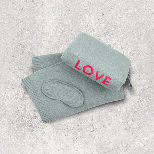 Words Love Organic Cotton Travel Blanket and Eye Mask Set