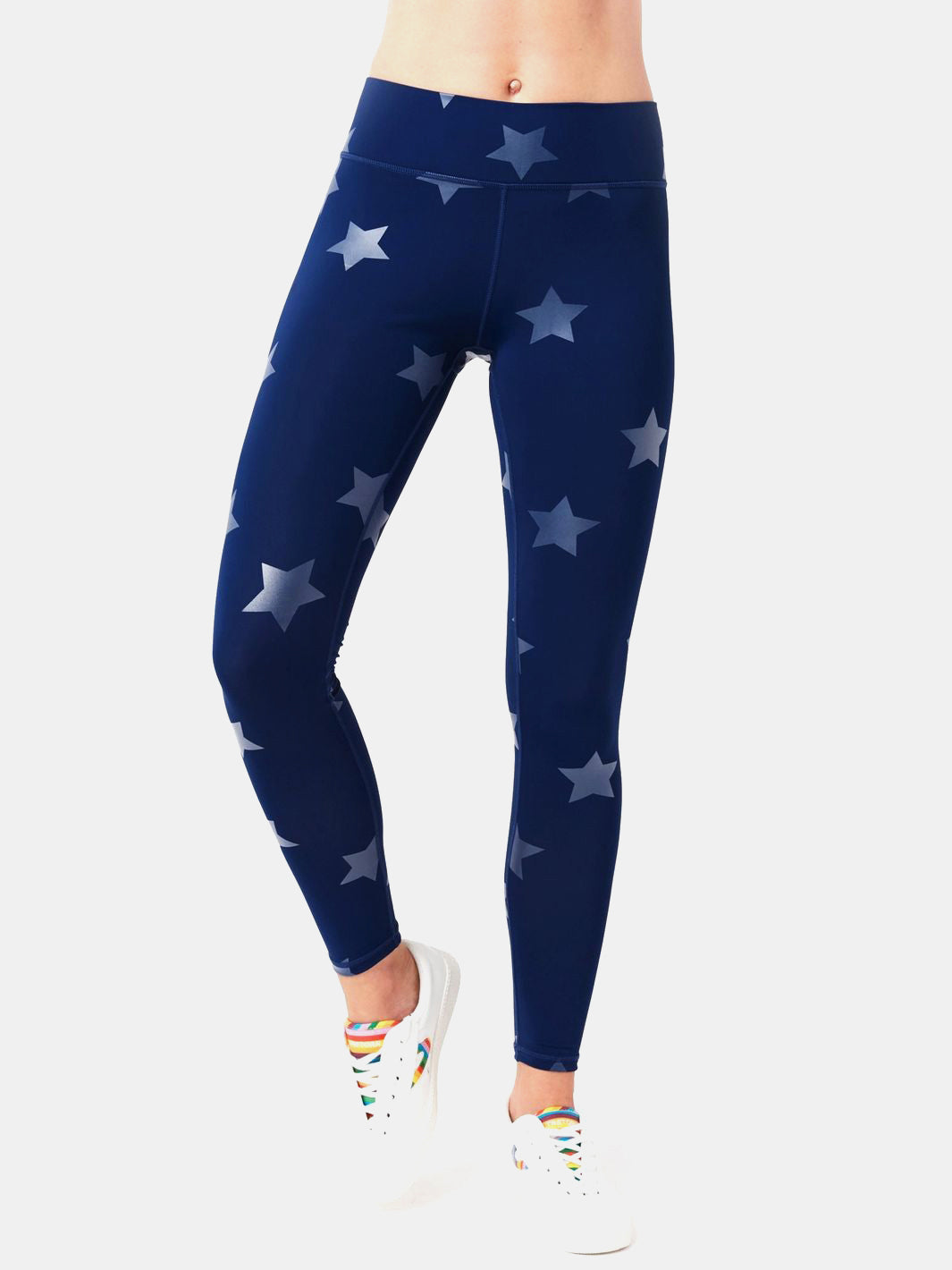 UpLift Leggings in Navy Rainbow Star Foil with Super-High Band