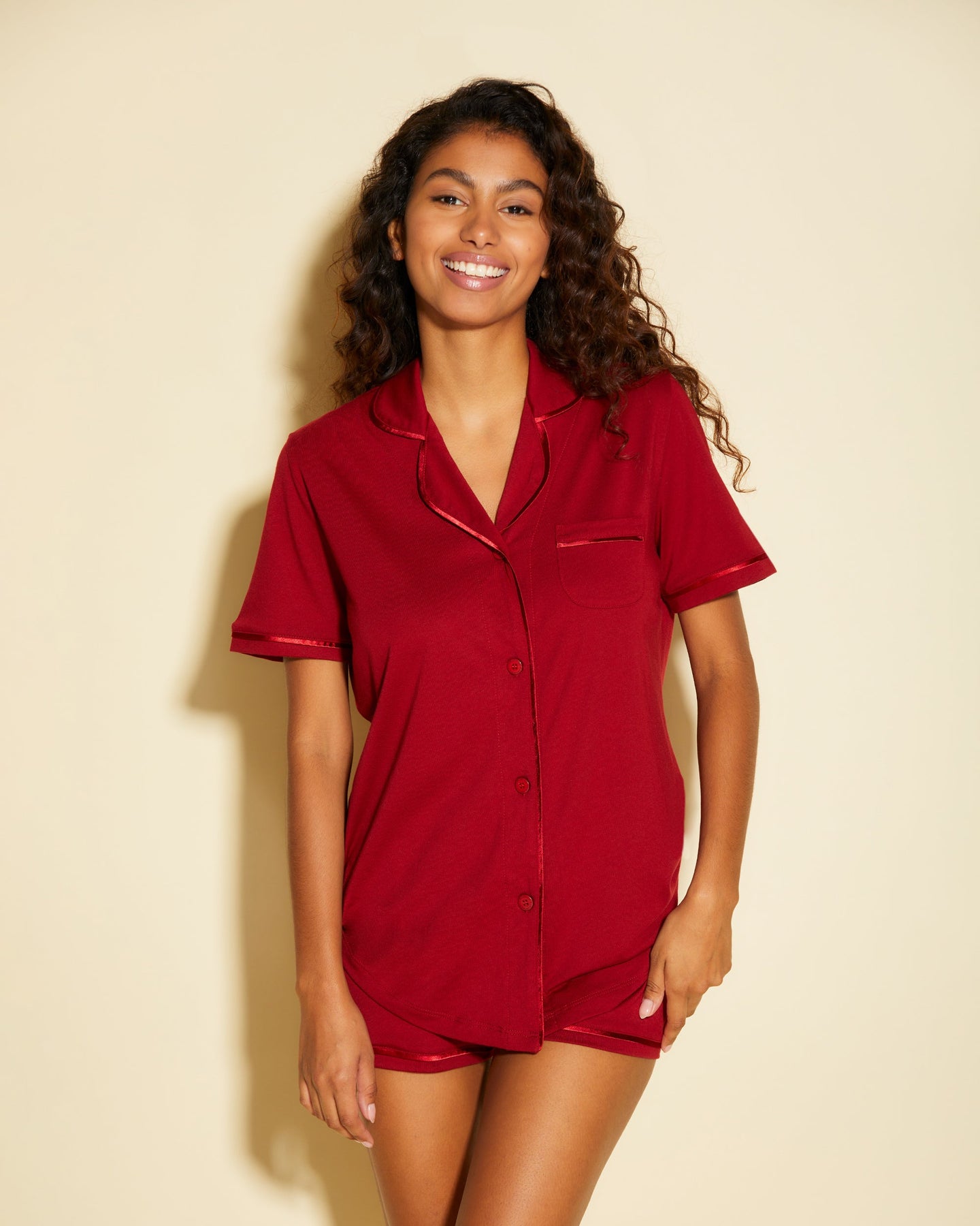 Short Sleeve Top Boxer Pajama Set Sindoor Red Stage